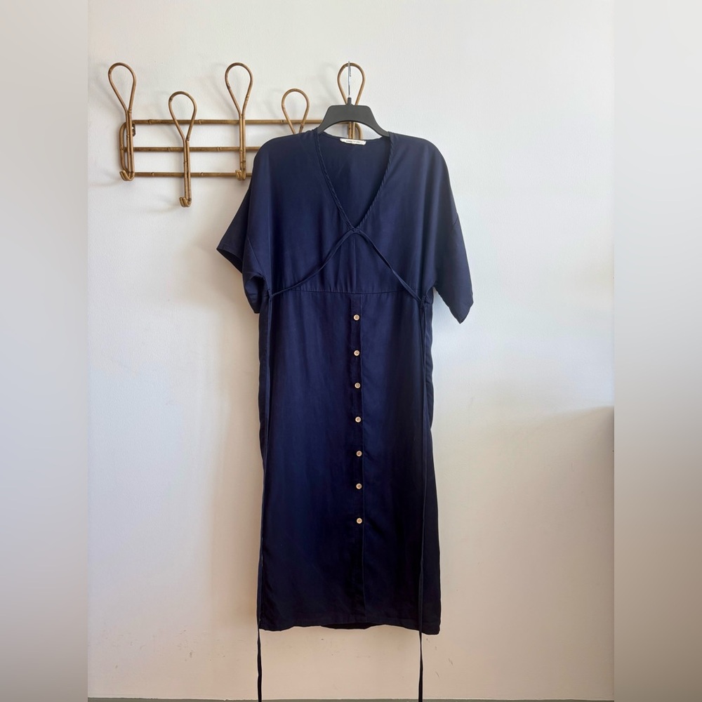 Emerson Fry Delphine Button Front Dress Navy - Picture 2 of 8